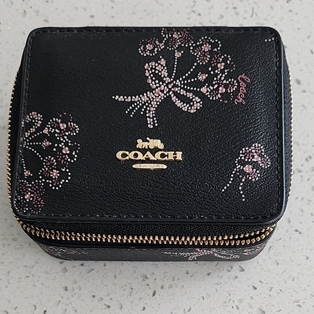 Coach Black and Pink Floral Cosmetic Bag
